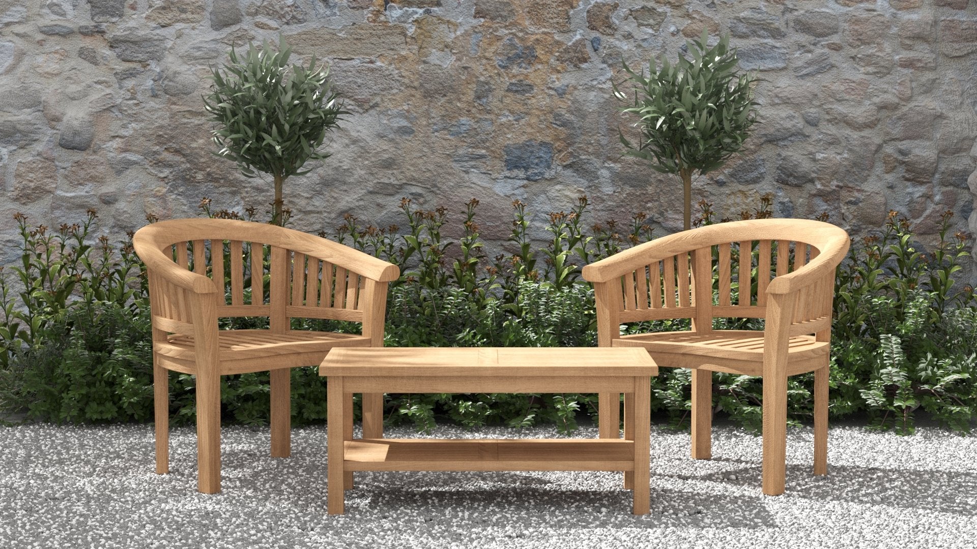 Rectangular Teak Coffee Table 50 x 100cm with Gloucester Lounge Chairs