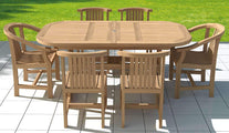 Teak Garden Deluxe Extending 130-180cm (6 Seater) Dining Table, Two Winchester Garden Carver Chairs and Four Winchester Garden Dining Chairs