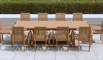 Teak Rectangular Extending Garden Dining Table with 10 Wells Carver Chairs