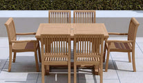 Teak Rectangular Extending Garden Dining Table 130-180cm & 6 Guildford Chairs