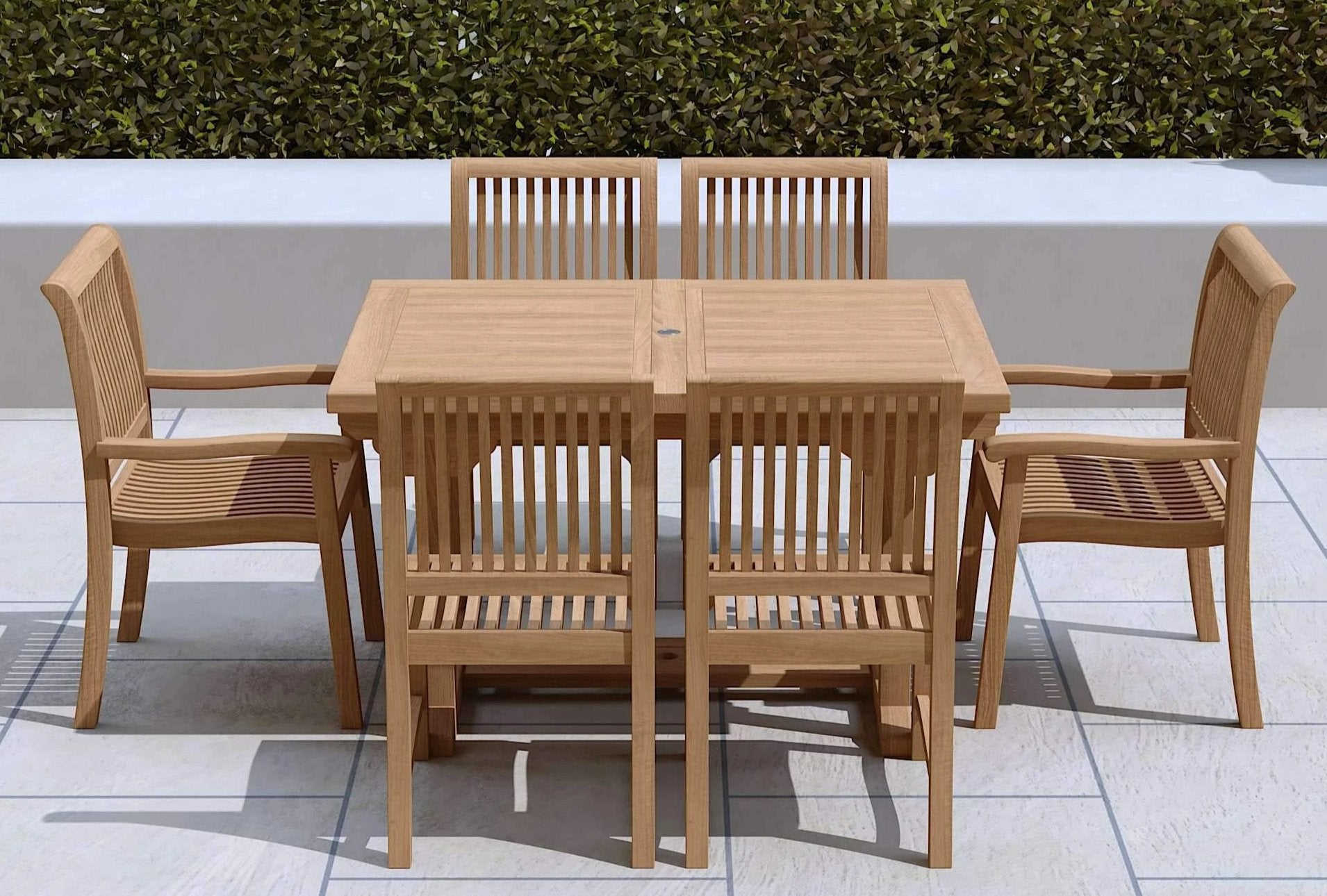 Teak Rectangular Extending Garden Dining Table 130-180cm & 6 Guildford Chairs