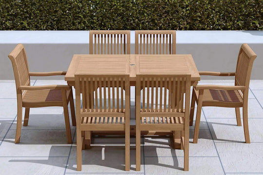 Teak Rectangular Extending Garden Dining Table 130-180cm & 6 Guildford Chairs