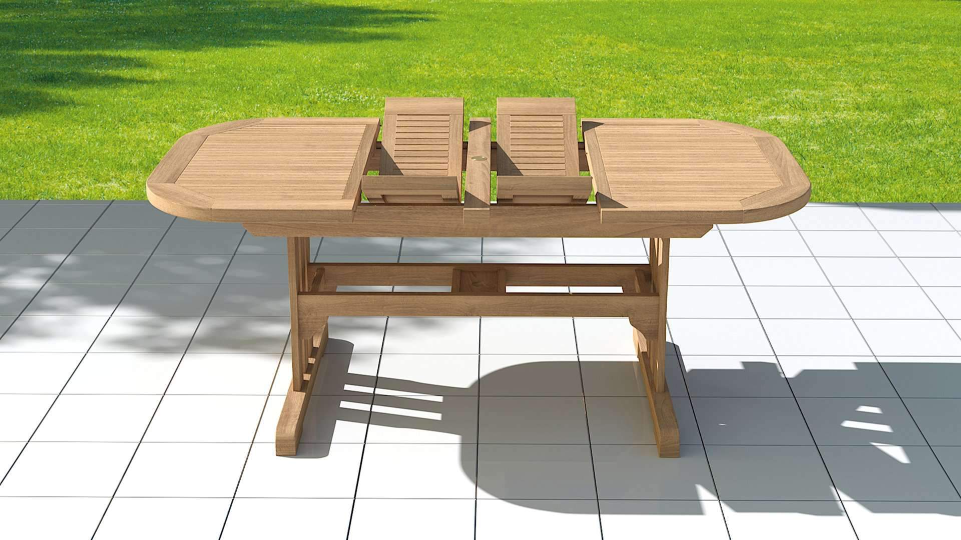 Teak 130-180cm Deluxe Garden Extending Table ( 6 Seater) showing Extension Leaves