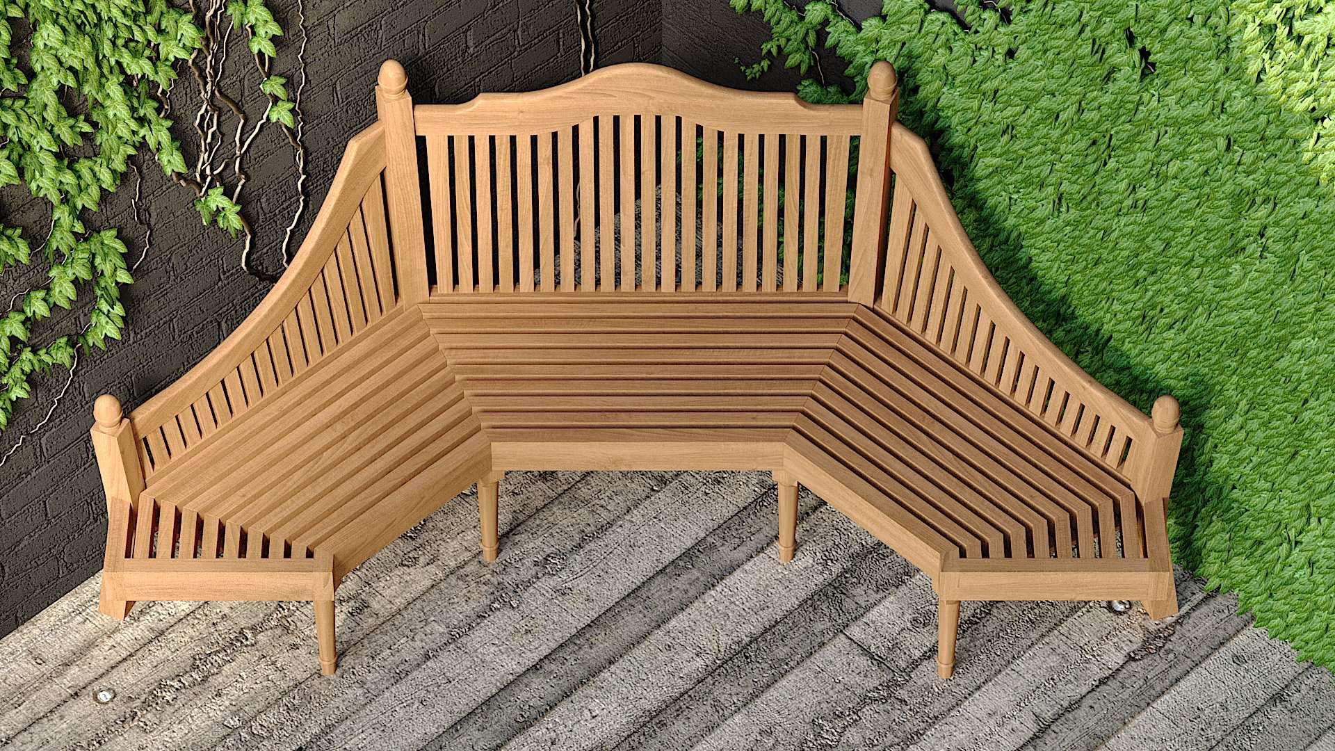 Grafton Teak Bench 6 Seater Overhead Perspective