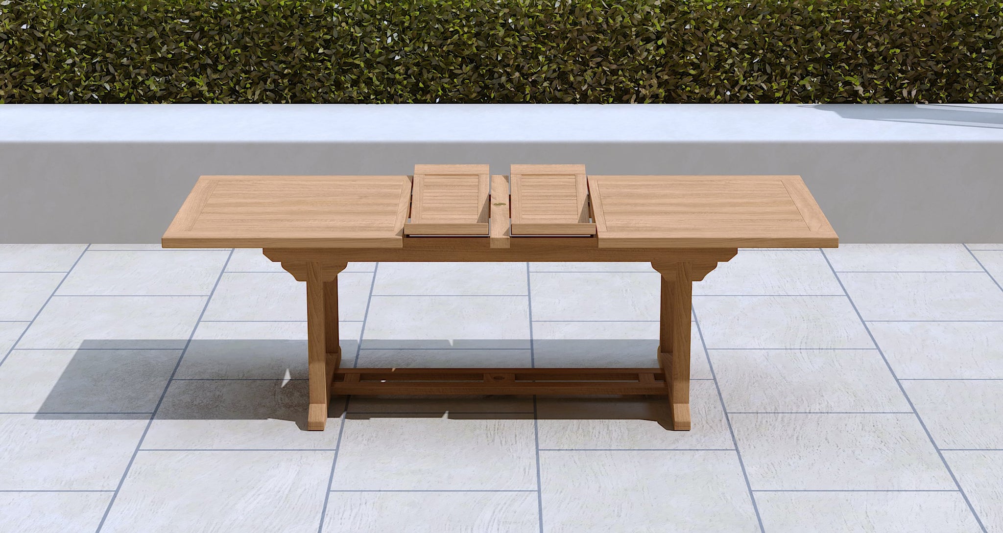 Teak Rectangular Extending Garden Dining Table Showing Extension Leaves