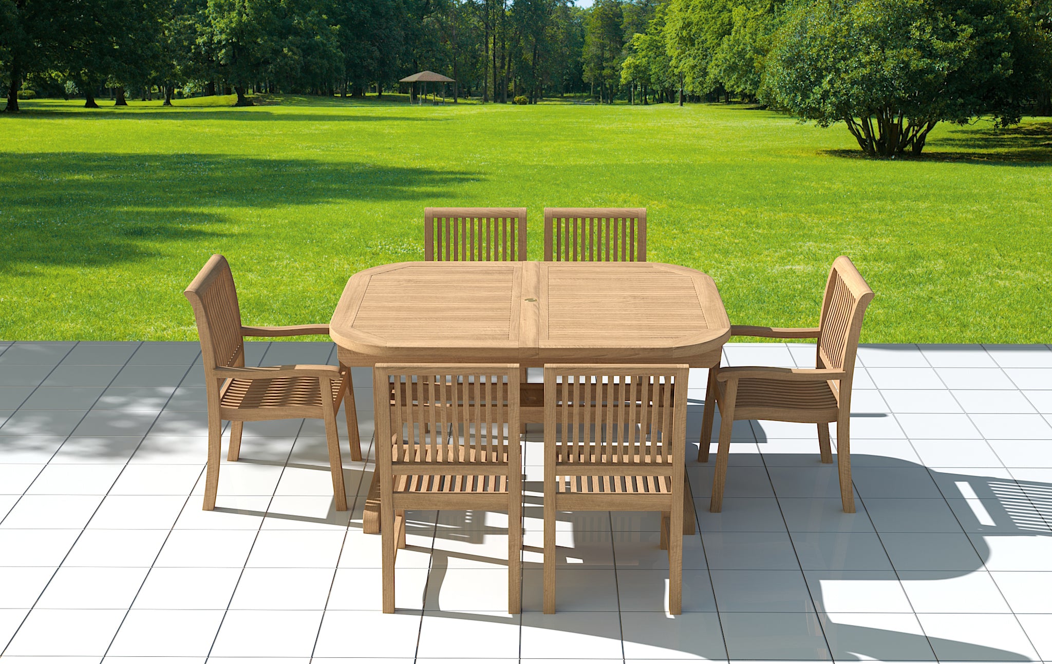 Guildford Teak Chair Set with Deluxe Rectangular Extending Teak Garden Table