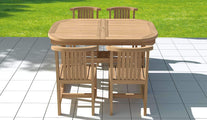 Teak Garden Deluxe Extending 130-180cm (6 Seater) Dining Table Closed with Four Winchester Garden Dining Chairs