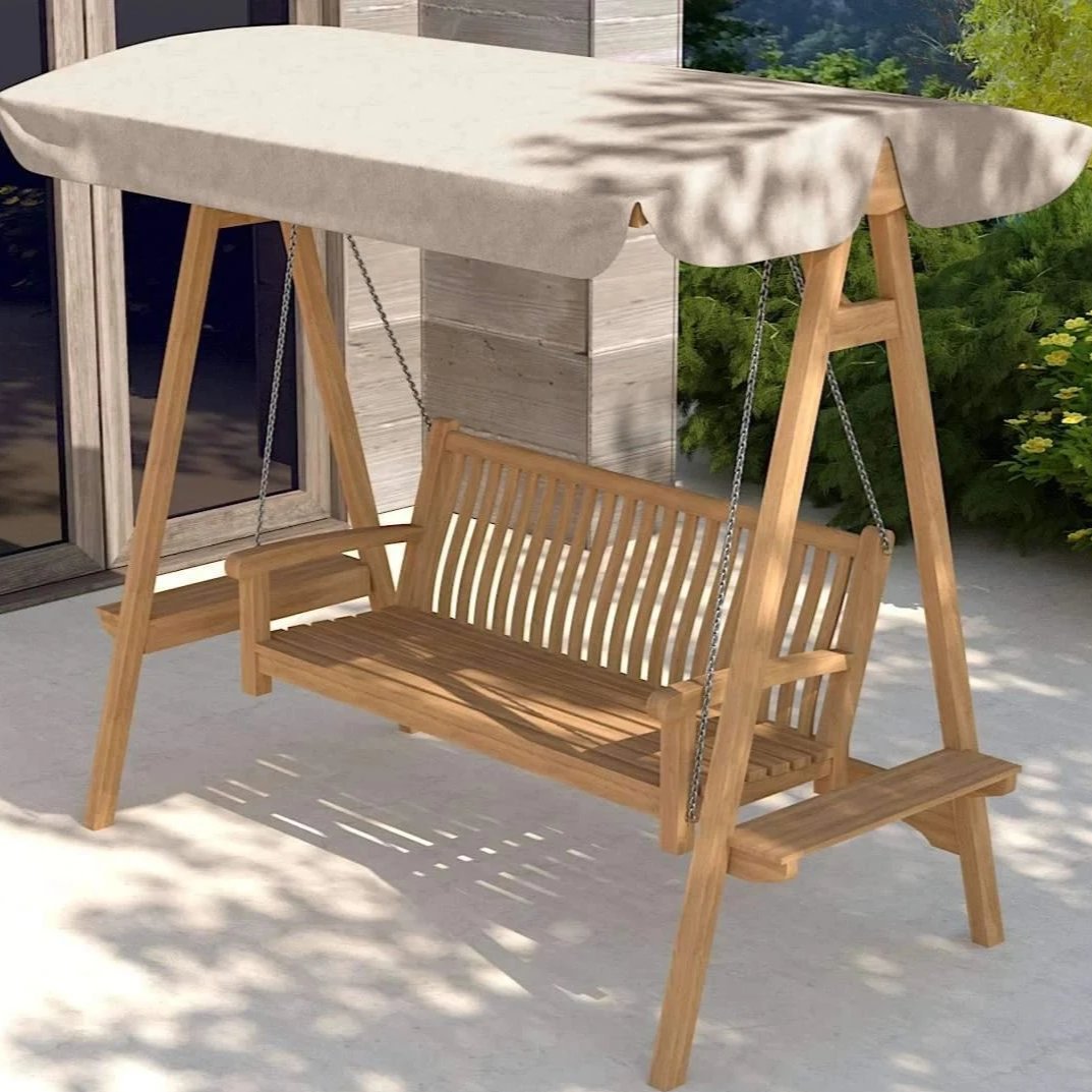 Teak Swing Seat - Ecru Canopy 