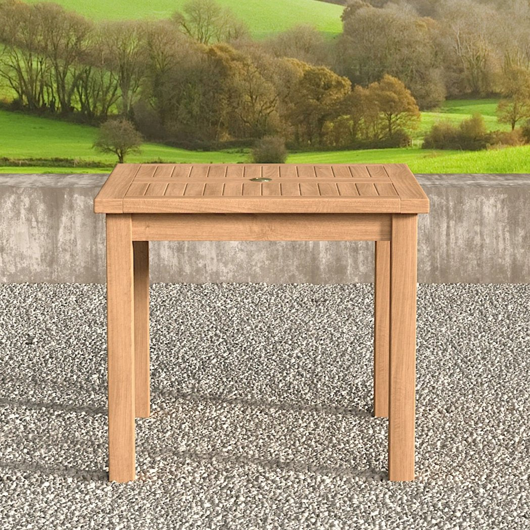 Fixed Square Teak Garden Dining Table - Side View