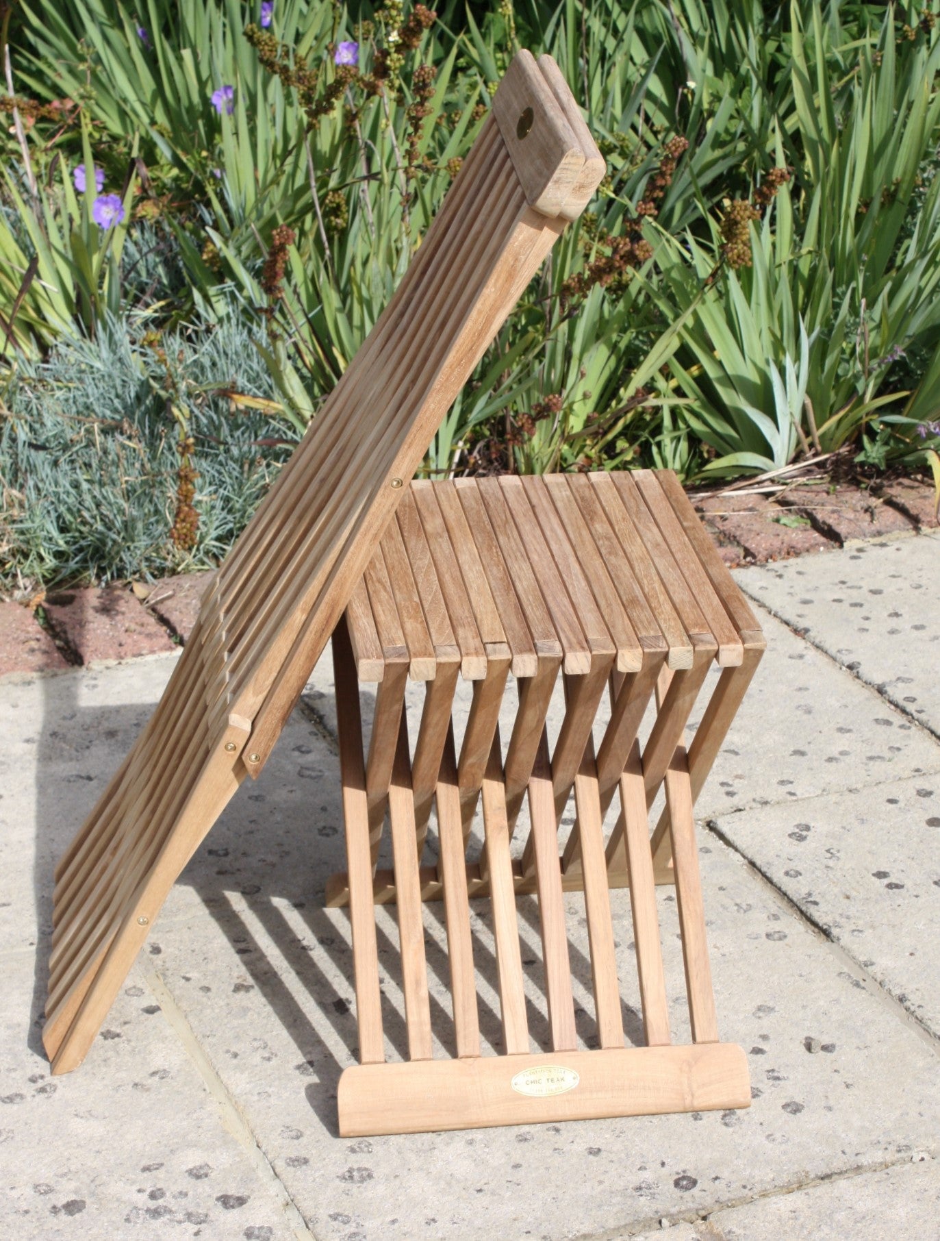 Teak Folding Stool - folded view