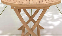 Round Folding Teak Garden Table Side View