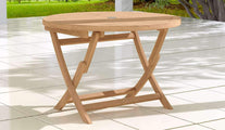 Round Folding Teak Garden Table Front Angled View