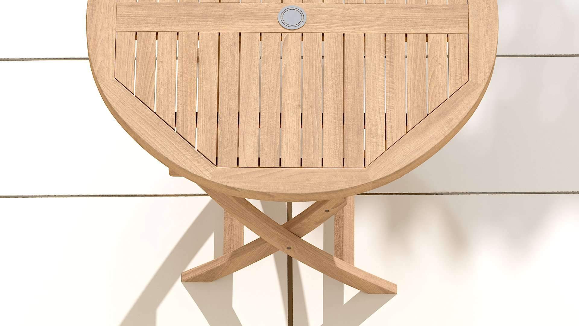 Round Folding Teak Garden Table Showing Detail of Table Top