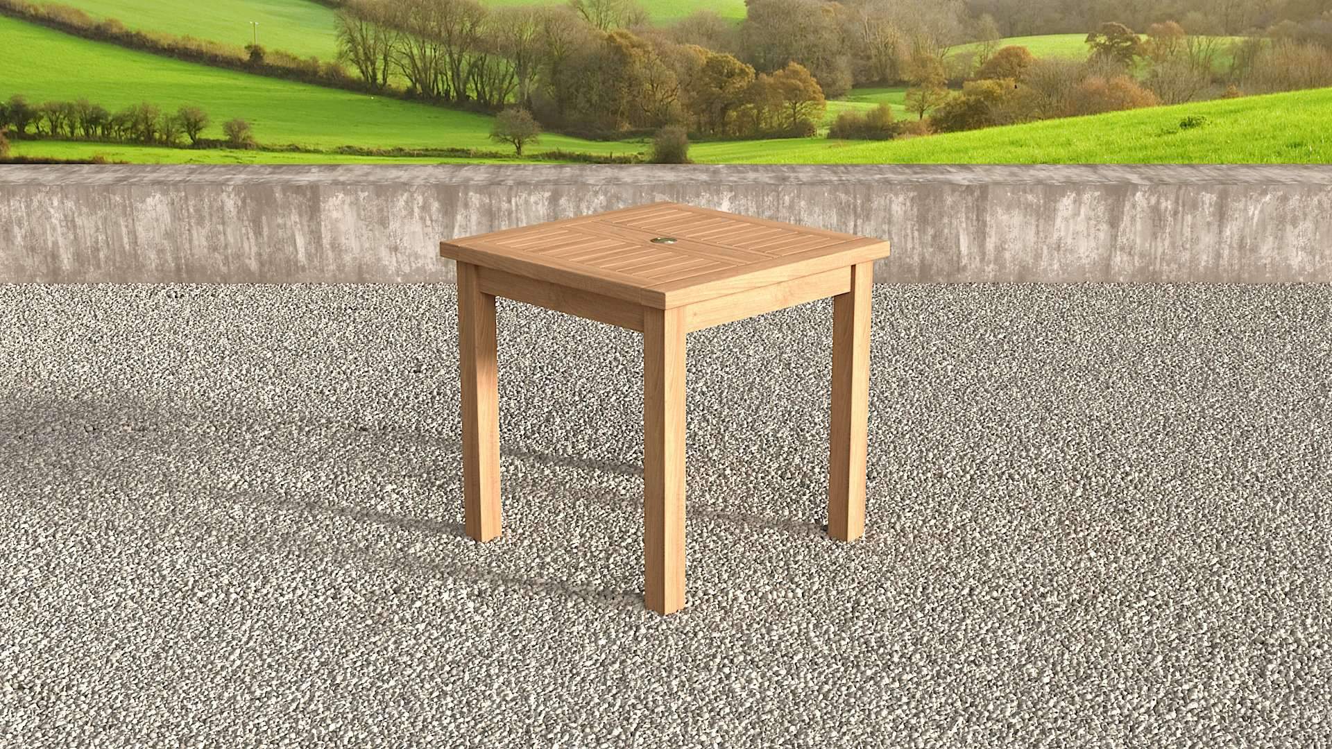 Fixed Square Teak Garden Dining Table-Front Angled View