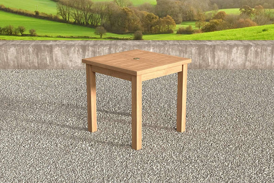 Fixed Square Teak Garden Dining Table-Front Angled View