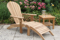 Adirondack Teak Lounger with Footstool and 50cm Square Coffee Table