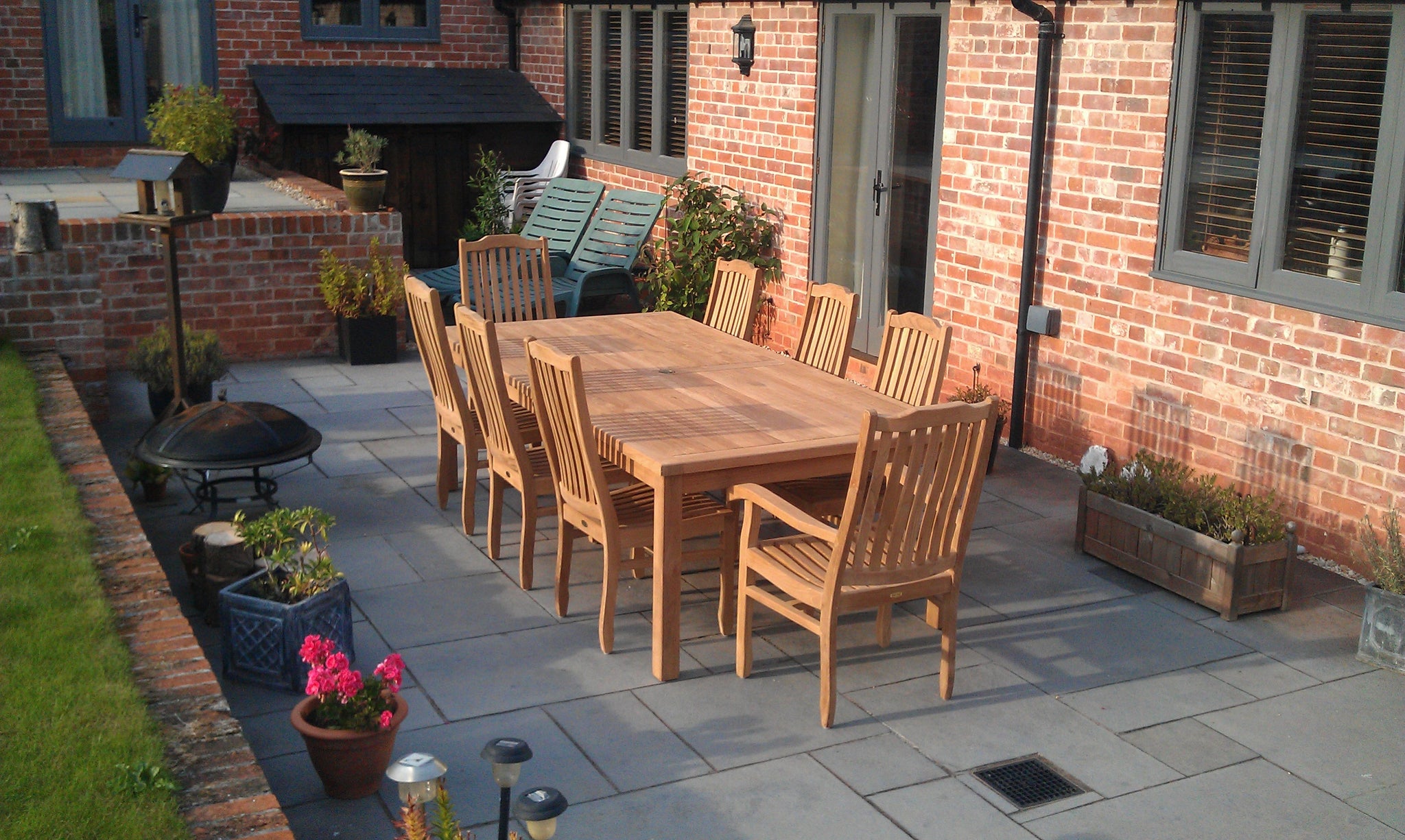 Kensington Teak Garden Chairs  set with Fixed Rectangular Table