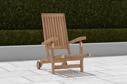 A Deluxe Teak Steamer Chair With Wheels Showing Detachable Footstool