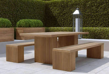 Mayfair Teak Garden Dining Table with Two 200cm Benches Front Angled View