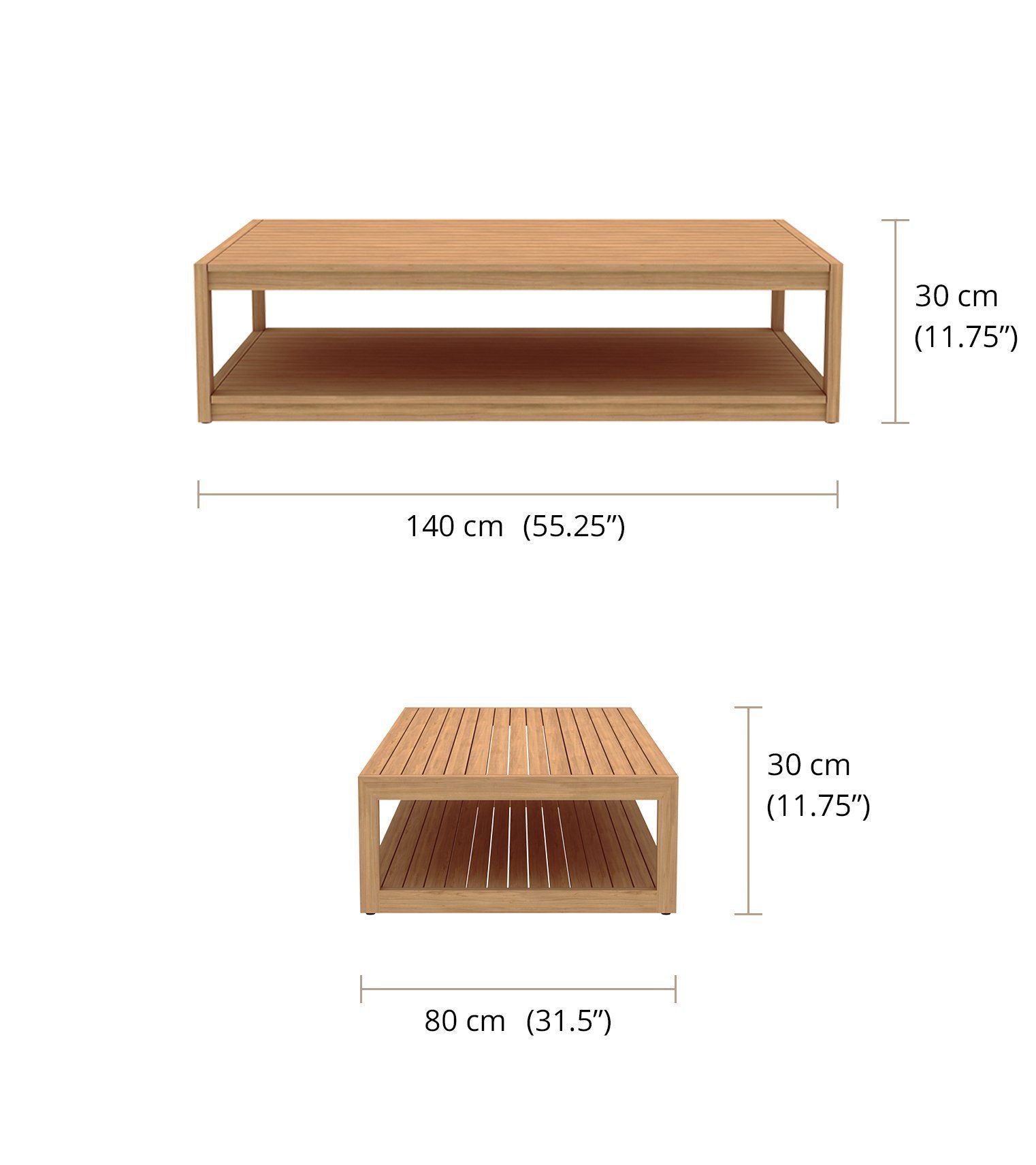 The Buckingham Rectangular Teak Coffee Table - Dimensions