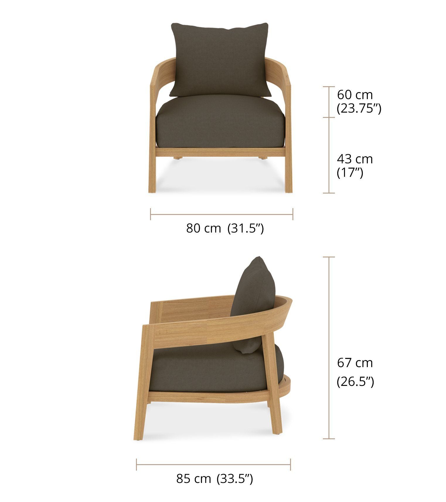 The Windsor Teak Lounge Chair - Dimensions
