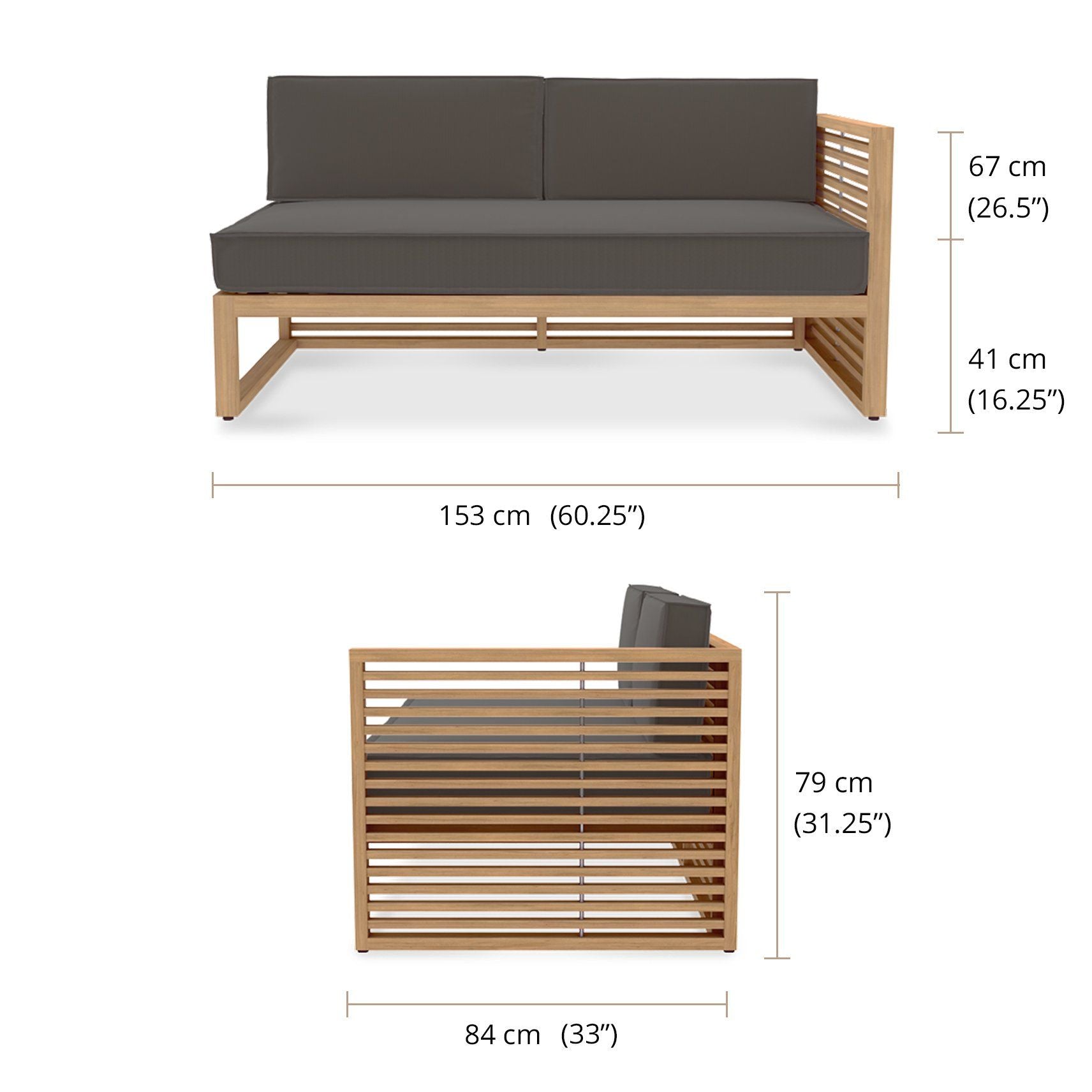 The Buckingham Left Hand Open End 2 Seater Sofa - Dimensions