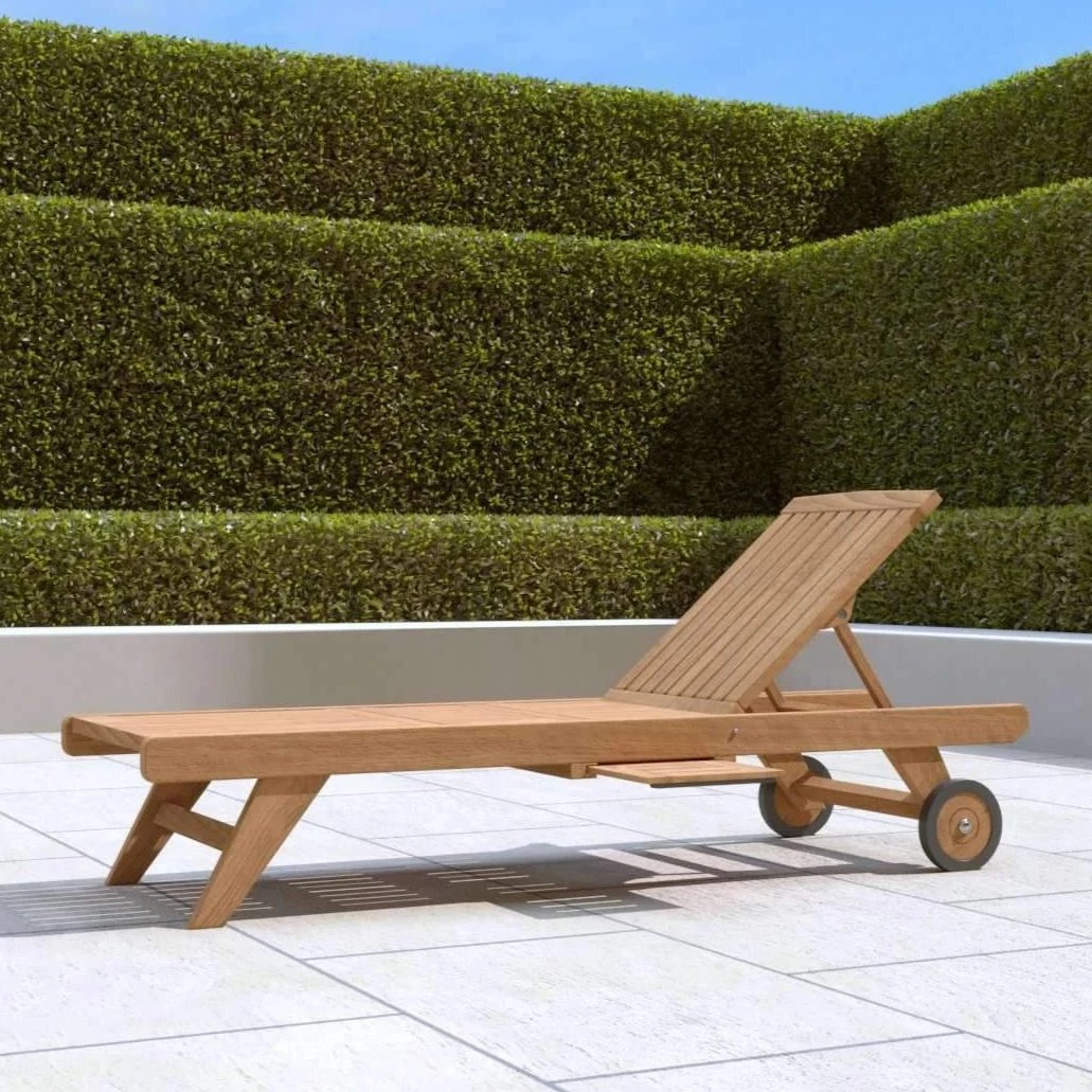 Teak Sun Lounger With Wheels & Optional Pull Out Tray
