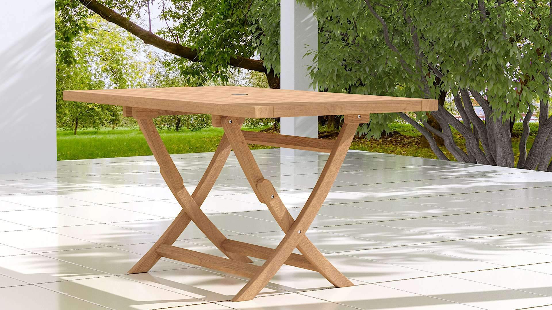 Rectangular Folding Teak Garden Table   Side View