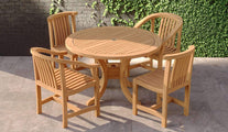 Teak Pedestal Garden Table with 2 Winchester Carver & 2 Winchester Dining Chairs