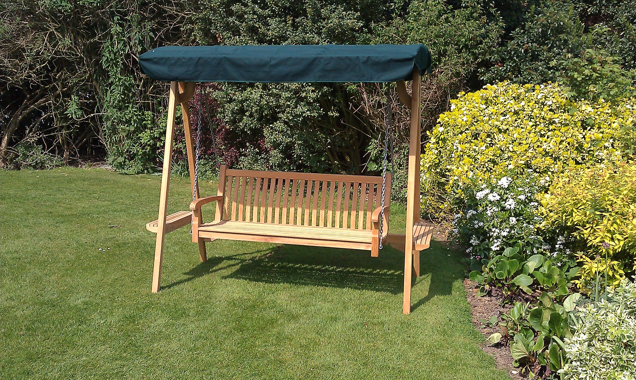 Teak Garden Swing Seat with Green Canopy