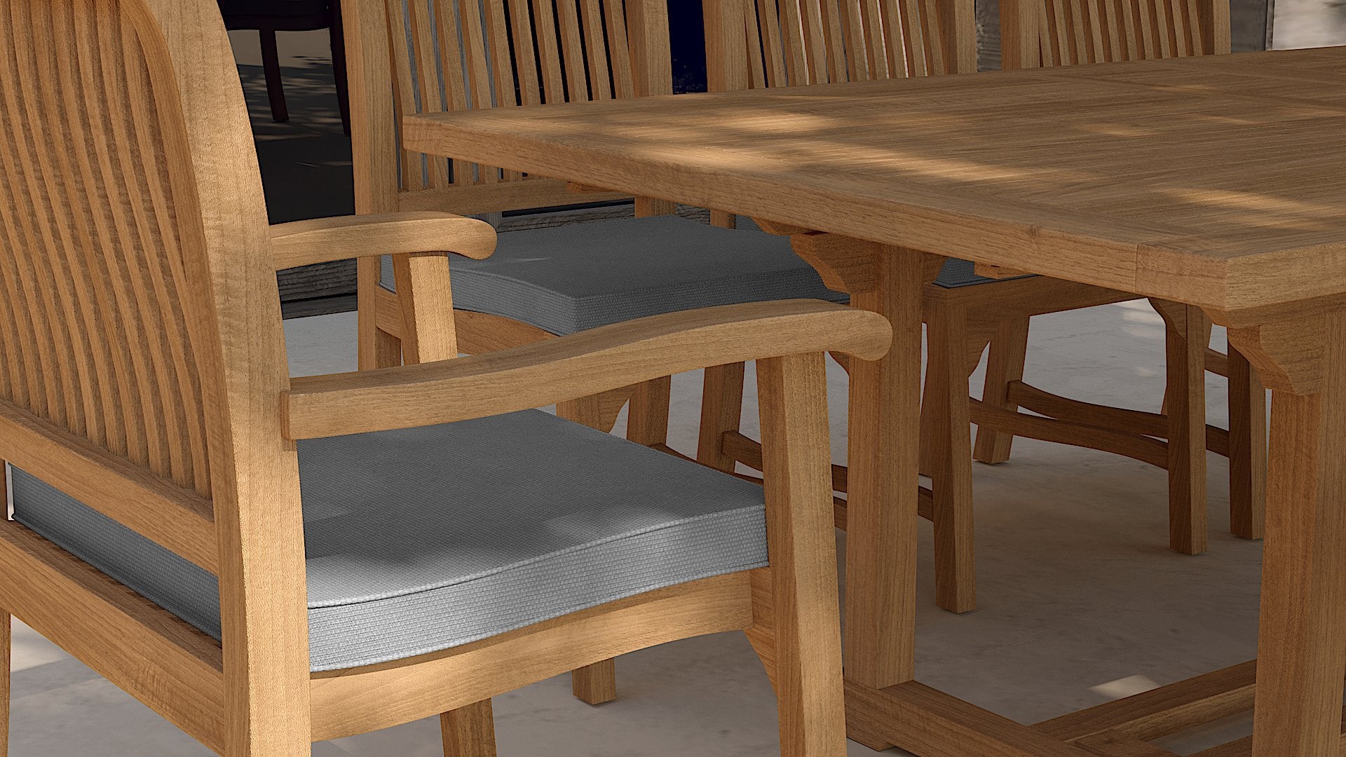 Teak Rectangular Extending Table & 8 Guildford Chair Set Close Up Detail View