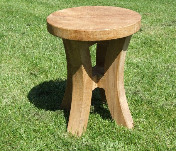 Round Teak Stool With Curved Legs