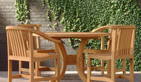Teak Pedestal Garden Table with 2 Winchester Carver & 2 Winchester Dining Chairs Front View