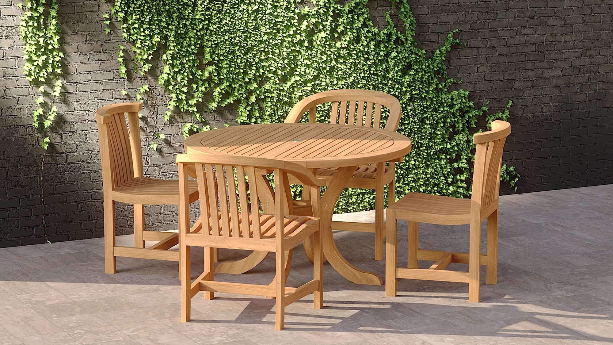 Teak Pedestal Garden Table with 2 Winchester Carver & 2 Winchester Dining Chairs Alternate View