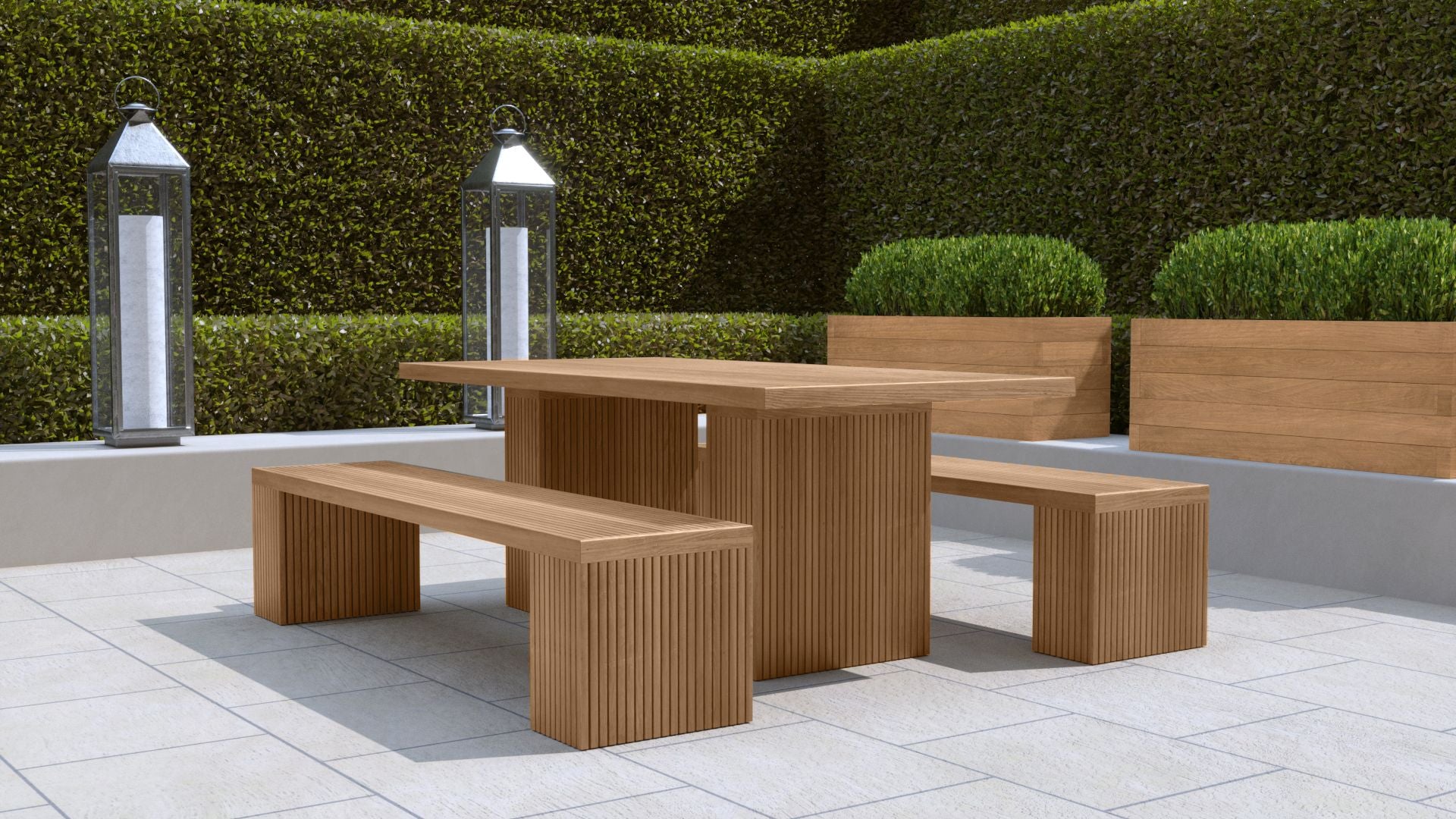 Mayfair Teak Garden Dining Table with Two 200cm Benches Alternative View