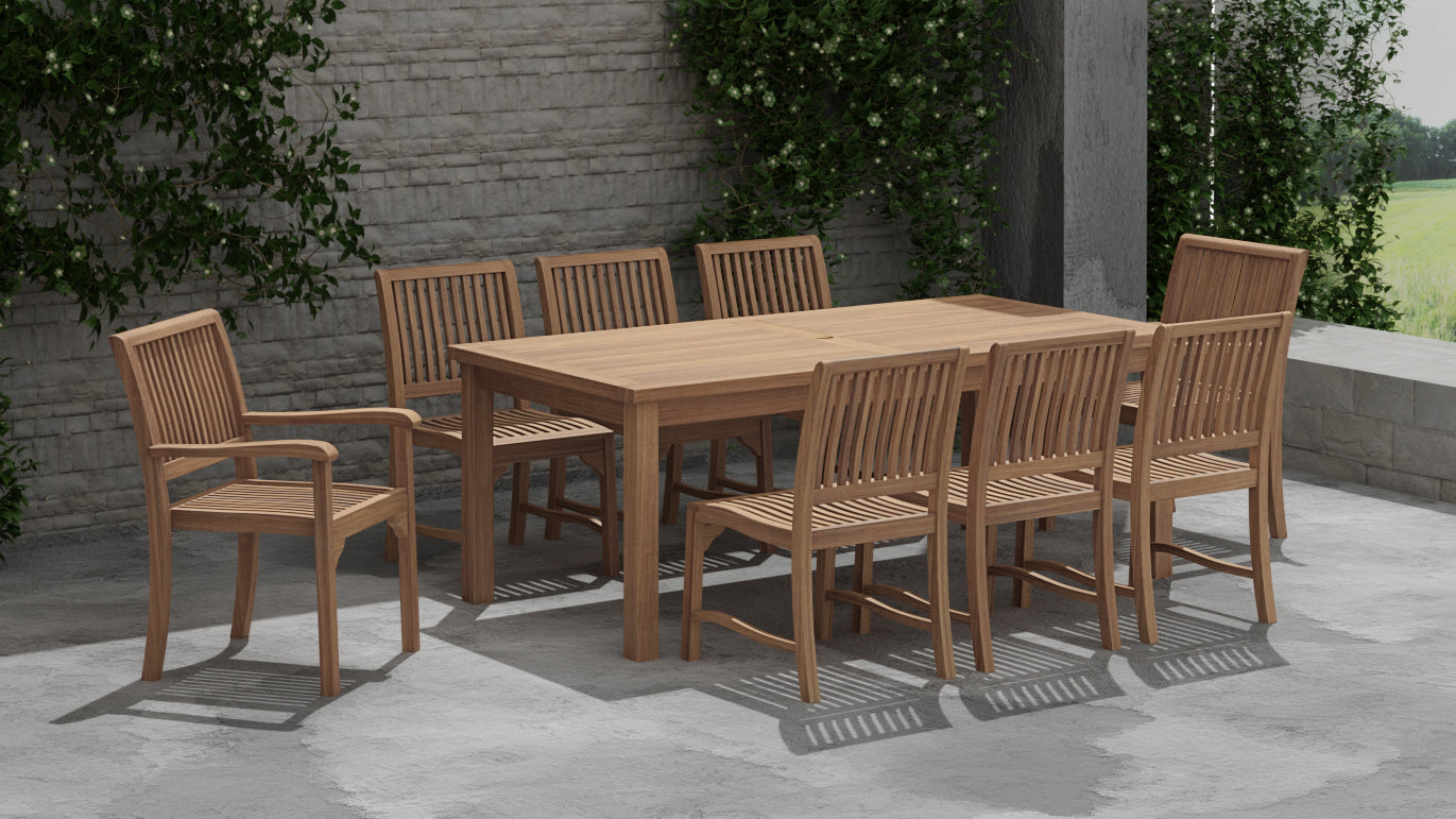 Fixed Rectangular Teak Table with Guildford Teak Dining Chairs
