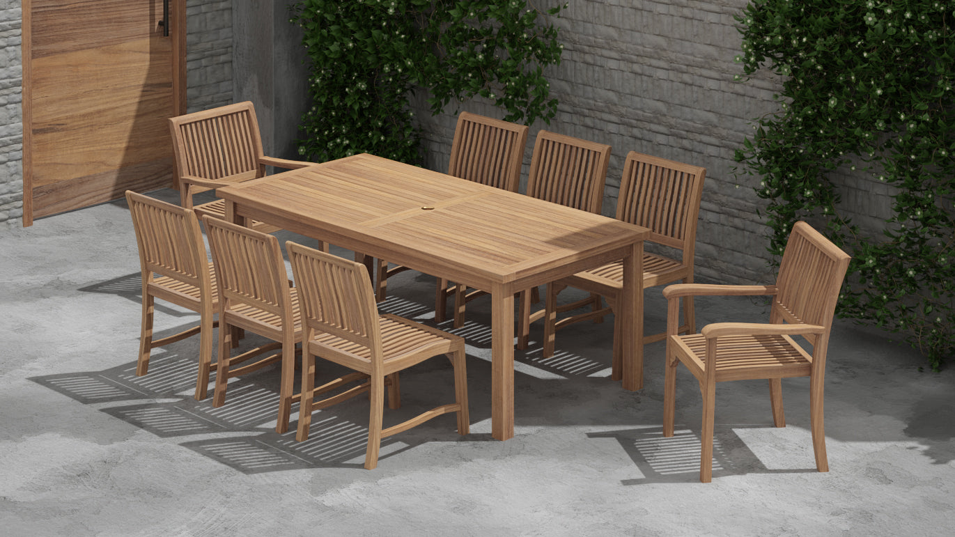 Fixed Rectangular Teak Garden Table with Guildford Teak Carver & Dining Chairs