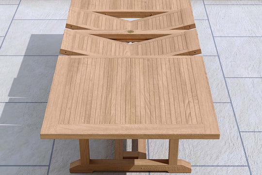 SALE - Garden Teak Rectangular Table 120 x 180-240cm with parasol hole (26008)