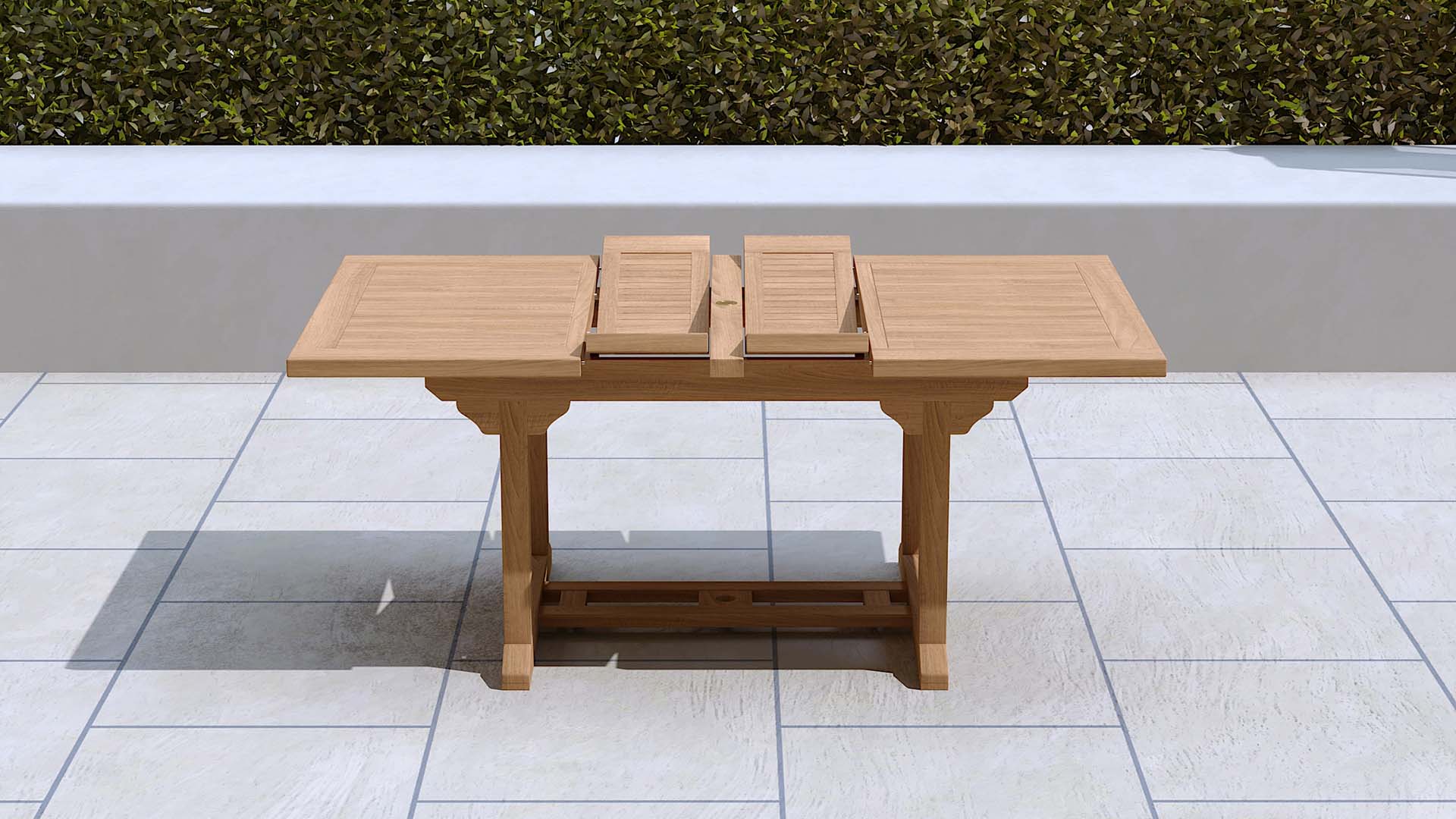 Teak Rectangular Extending Garden Dining Table 130-180cm  Showing Extension Leaves