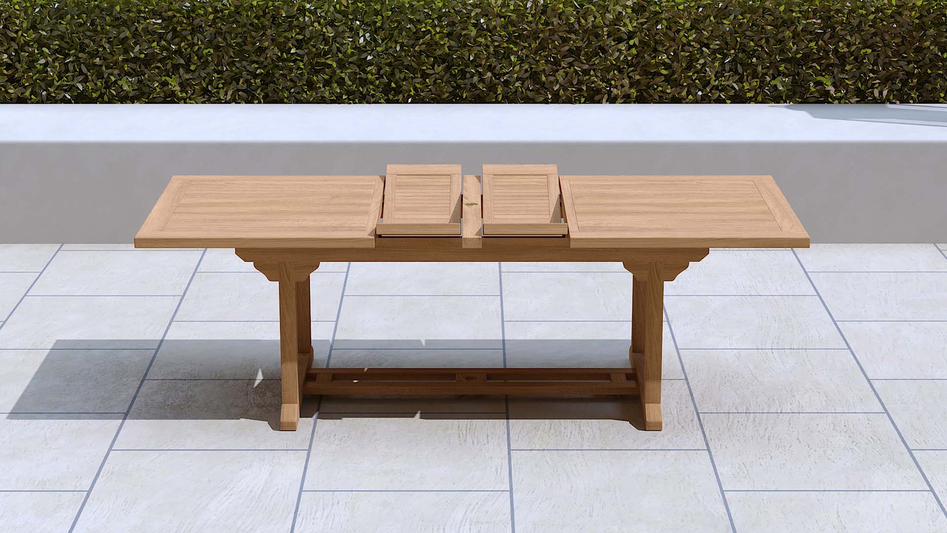 Teak Garden Extending Dining Table 180-240cm Showing Extension Leaves