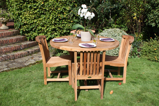 <p>Our <a href="/products/garden-teak-pedestal-table-2-12-seater" target="_blank" title="Garden Teak Pedestal Table – various sizes from 2 to 12 Seater">Round Pedestal Table</a> with <a href="/products/winchester-teak-garden-chair" target="_blank" title="Winchester Teak Garden Dining Chair">Winchester dining chairs</a></p>