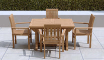 Teak Rectangular Extending Garden Dining Table 130-180cm  &  Wells Stacking Carver  Chairs Closed