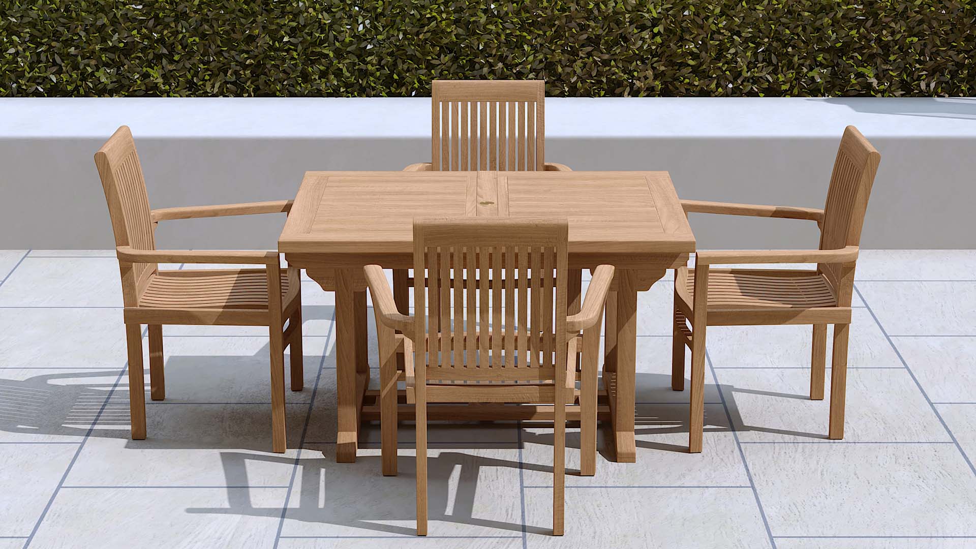 Teak Rectangular Extending Garden Dining Table 130-180cm  &  Wells Stacking Carver  Chairs Closed