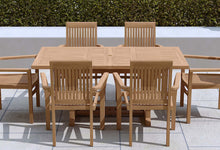 Teak Rectangular Extending Garden Dining Table 130-180cm  &  6 Wells Stacking Carver  Chairs