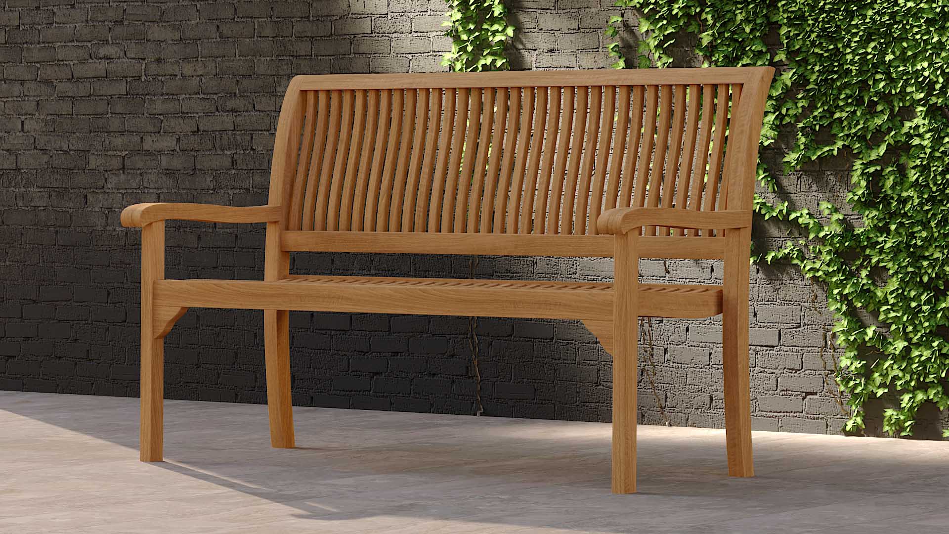 Guildford Teak Garden Bench 2 Seater 130cm Front Angled View