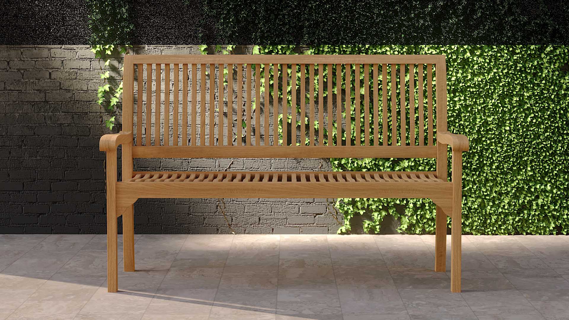 Guildford Teak Garden Bench 2 Seater 130cm Front View