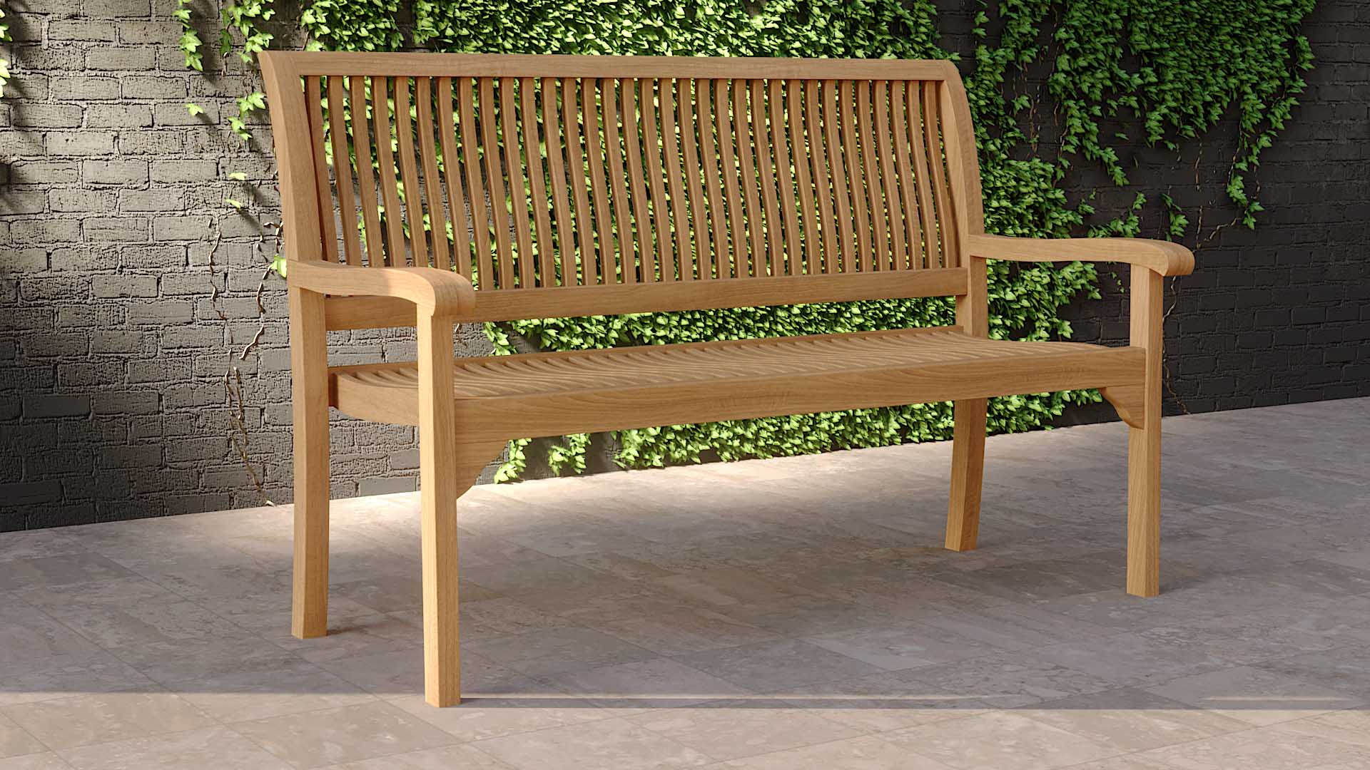 Guildford Teak Garden Bench 2 Seater 130cm Angled View