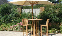 Round Teak Bar Table with Winchester Bar Chairs by the pool 