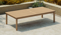 Teak Fixed Rectangular Table 140 x 280cm with Parasol Hole Front Angled View