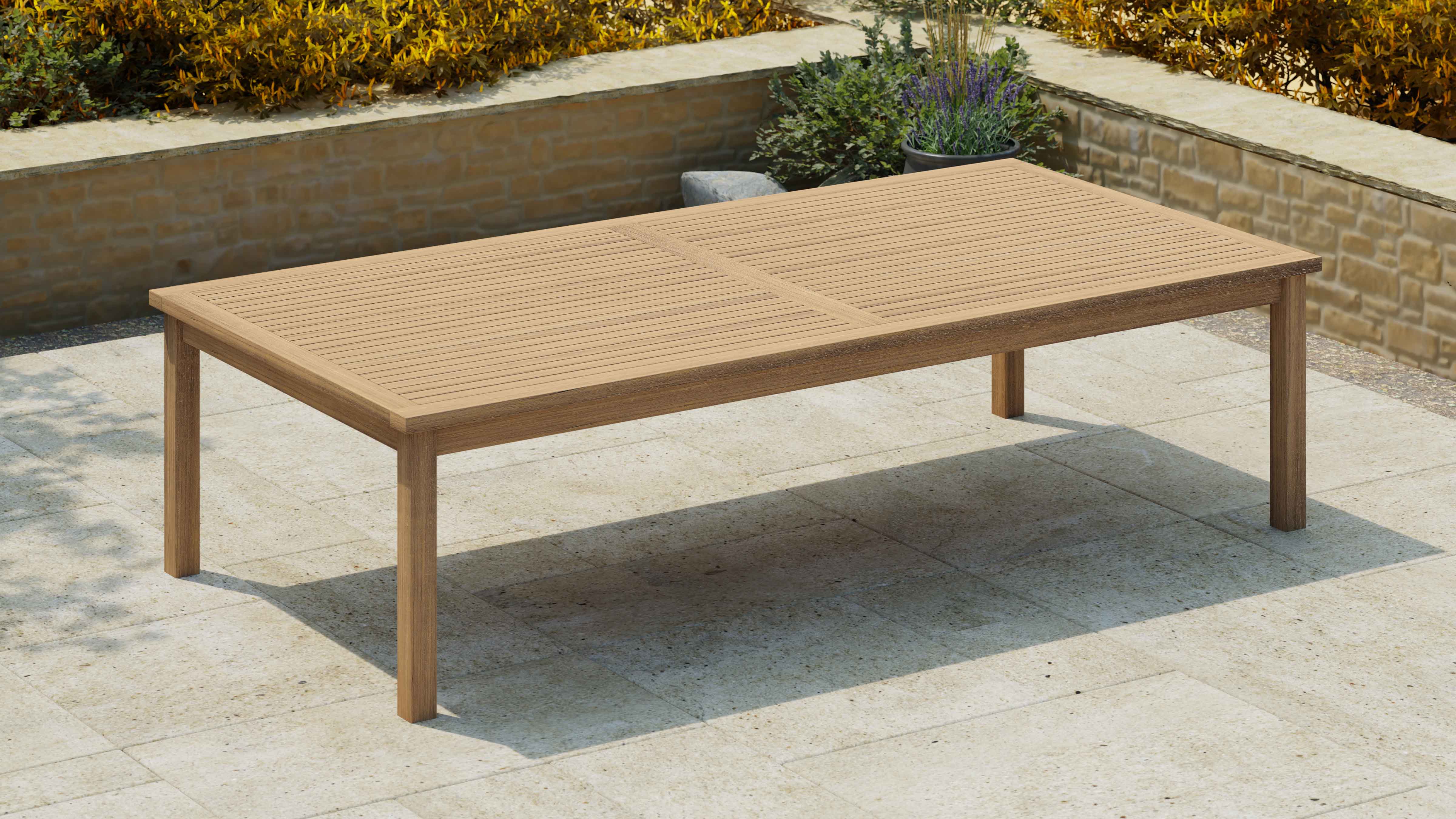 Teak Fixed Rectangular Table 140 x 280cm without Parasol Hole Front Angled View